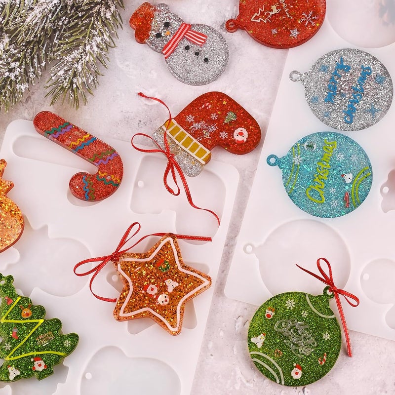 Actvty Christmas Resin Molds, 2 PCS Christmas Ornaments Silicone Molds for Epoxy Resin, 16 Cavities Large Pendant Molds DIY Resin Crafts Jewelry Keychain Xmas Gift Christmas Tree Decor - Image 2